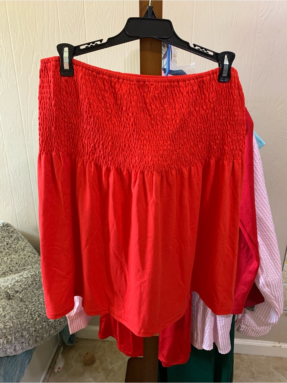 Smocked Waist Red A-Line Skirt